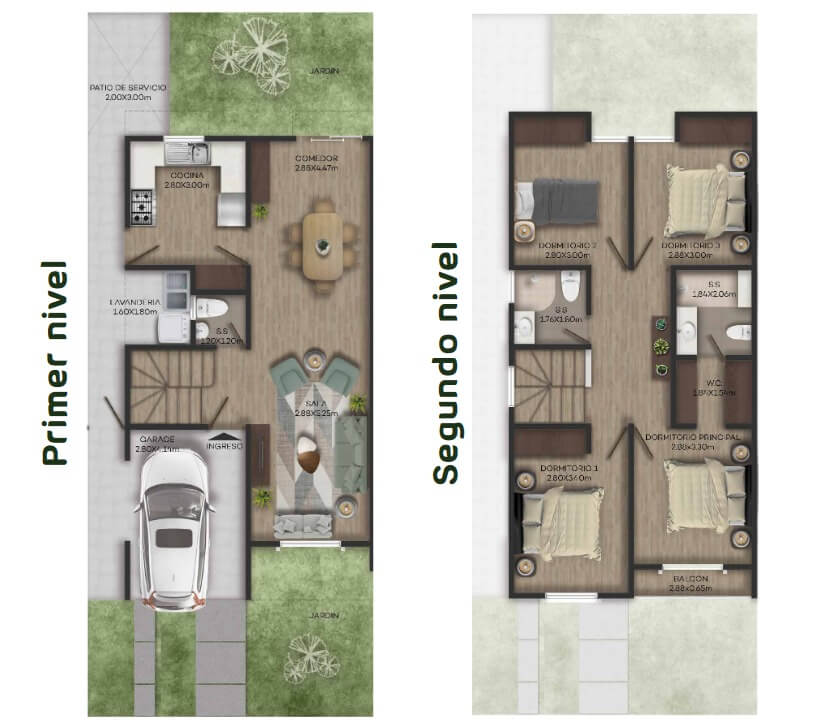 Plano de planta de los 2 niveles de la casa de Villas Turin